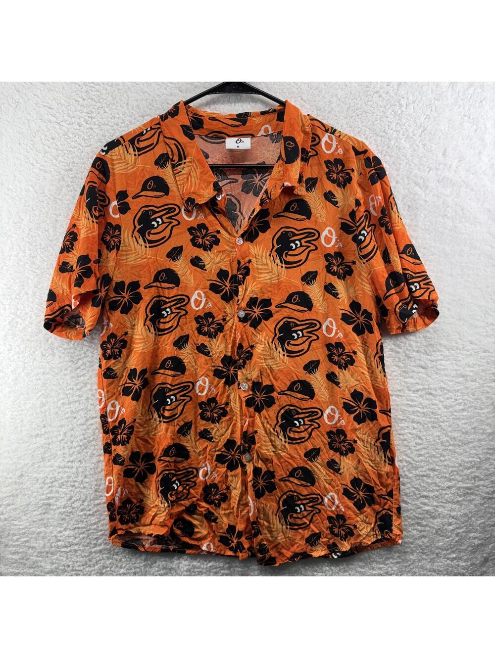 Baltimore Orioles Hawaiian Button Up Shirt Mens Medium Polyester MLB